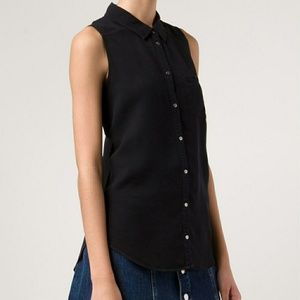 Paige black sleeveless button down shirt